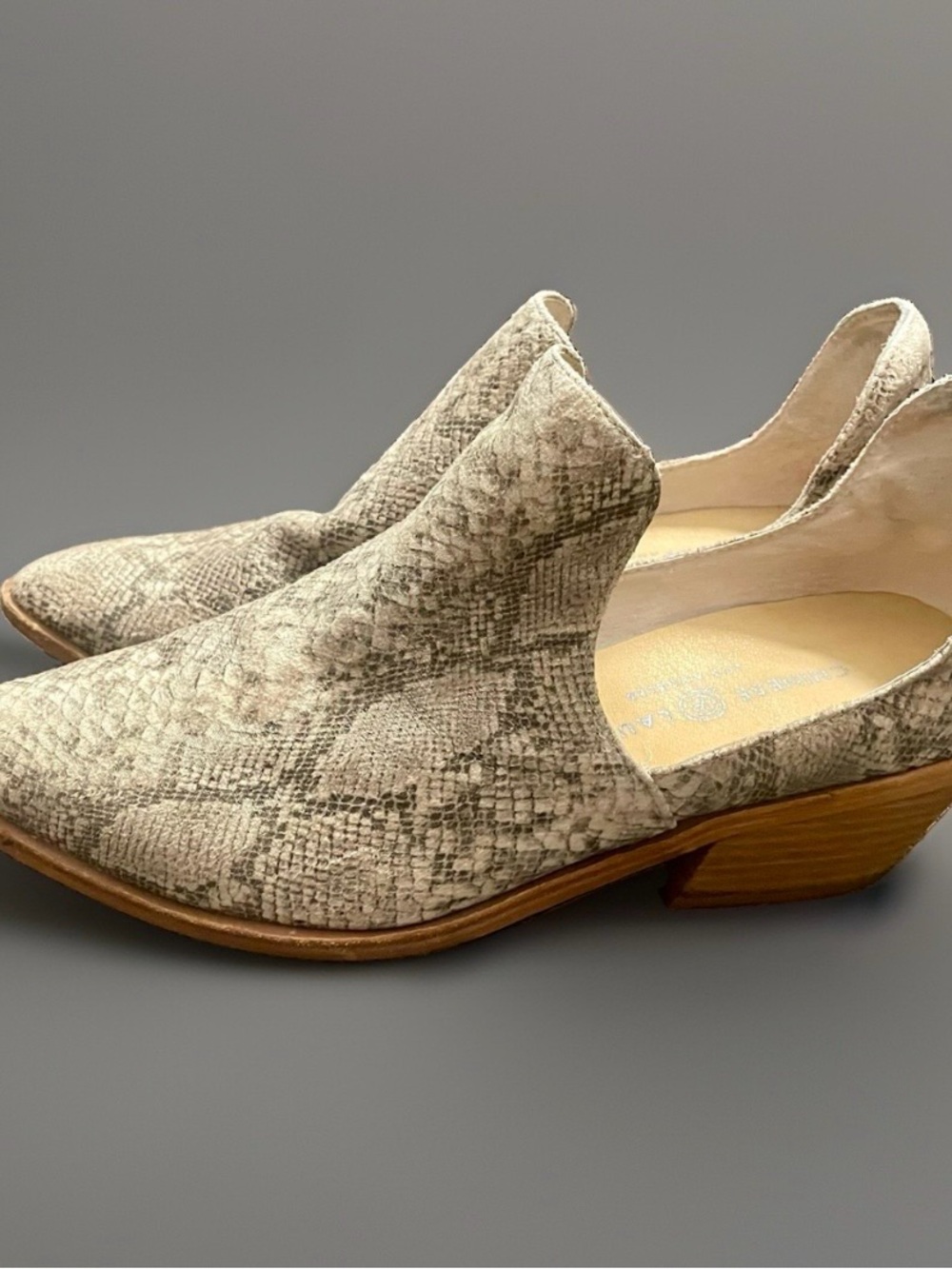 Chinese Laundry Taupe Snake-Print Slip-On Mules